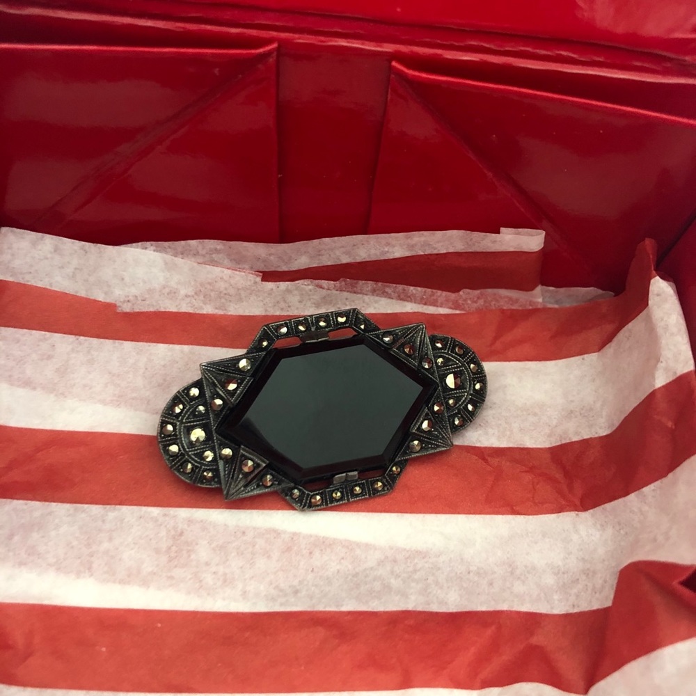 Artisan Black Onyx Marcasite Brooch pin - Picture 4 of 5